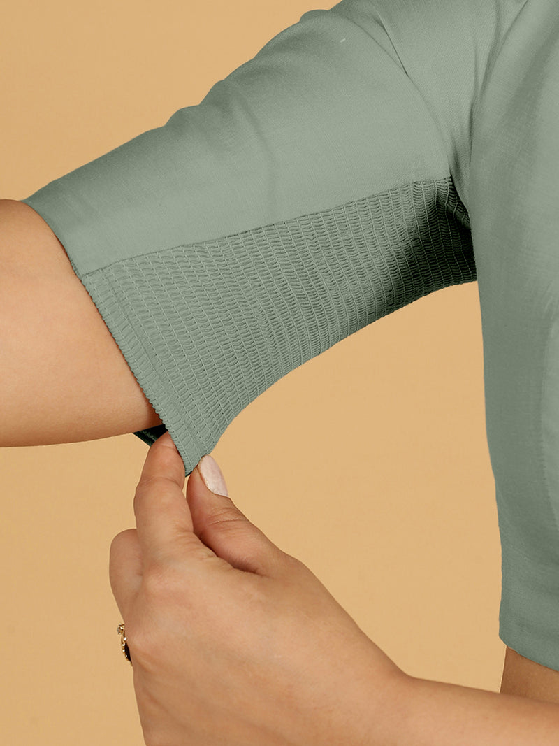 Farida x Rozaana | Regular Sleeves Saree Blouse in Mint Green-Binks