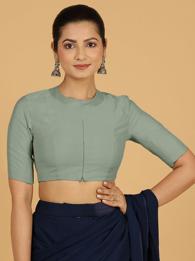 Farida x Rozaana | Regular Sleeves Saree Blouse in Mint Green-Binks