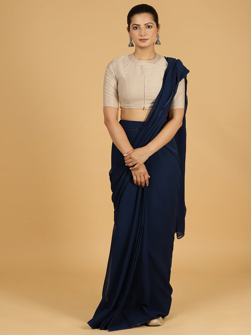 Farida x Rozaana | Regular Sleeves Saree Blouse in Oyster Grey-Binks