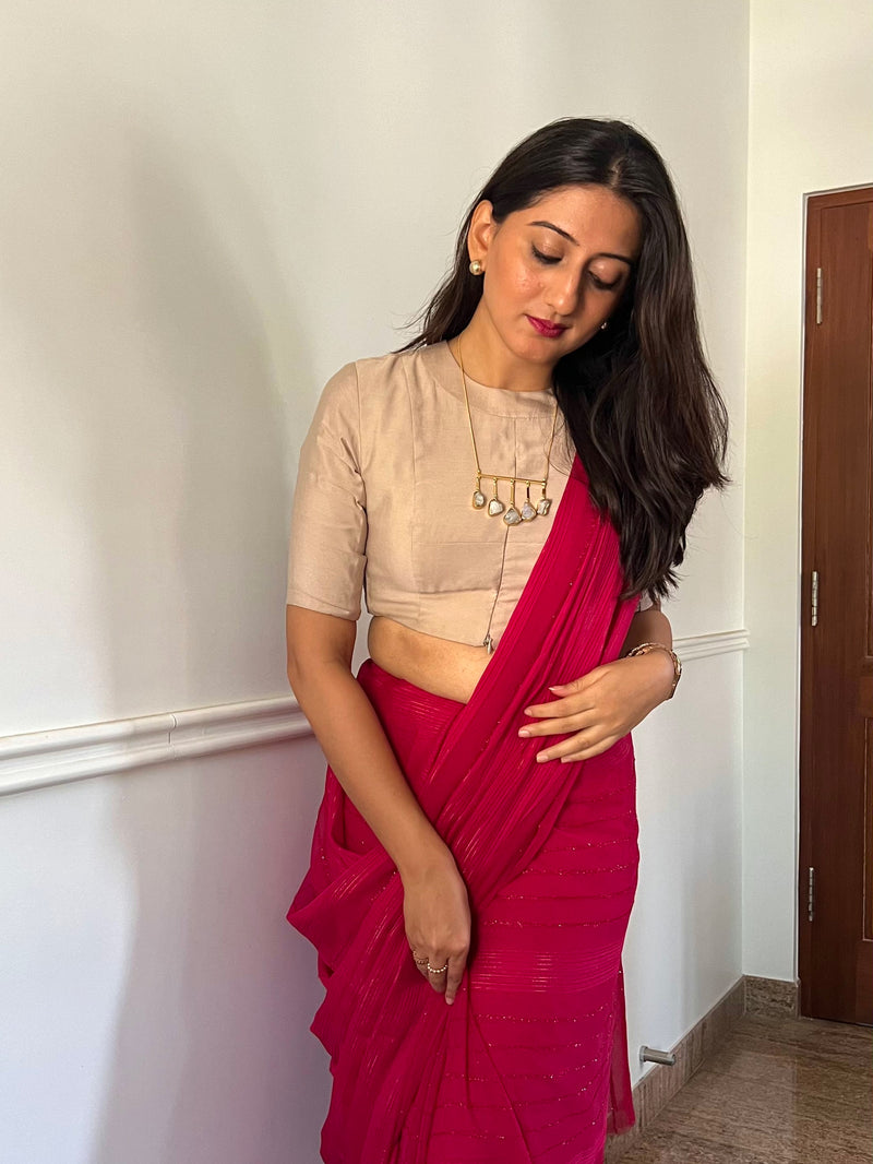 Farida x Rozaana | Regular Sleeves Saree Blouse in Oyster Grey-Binks