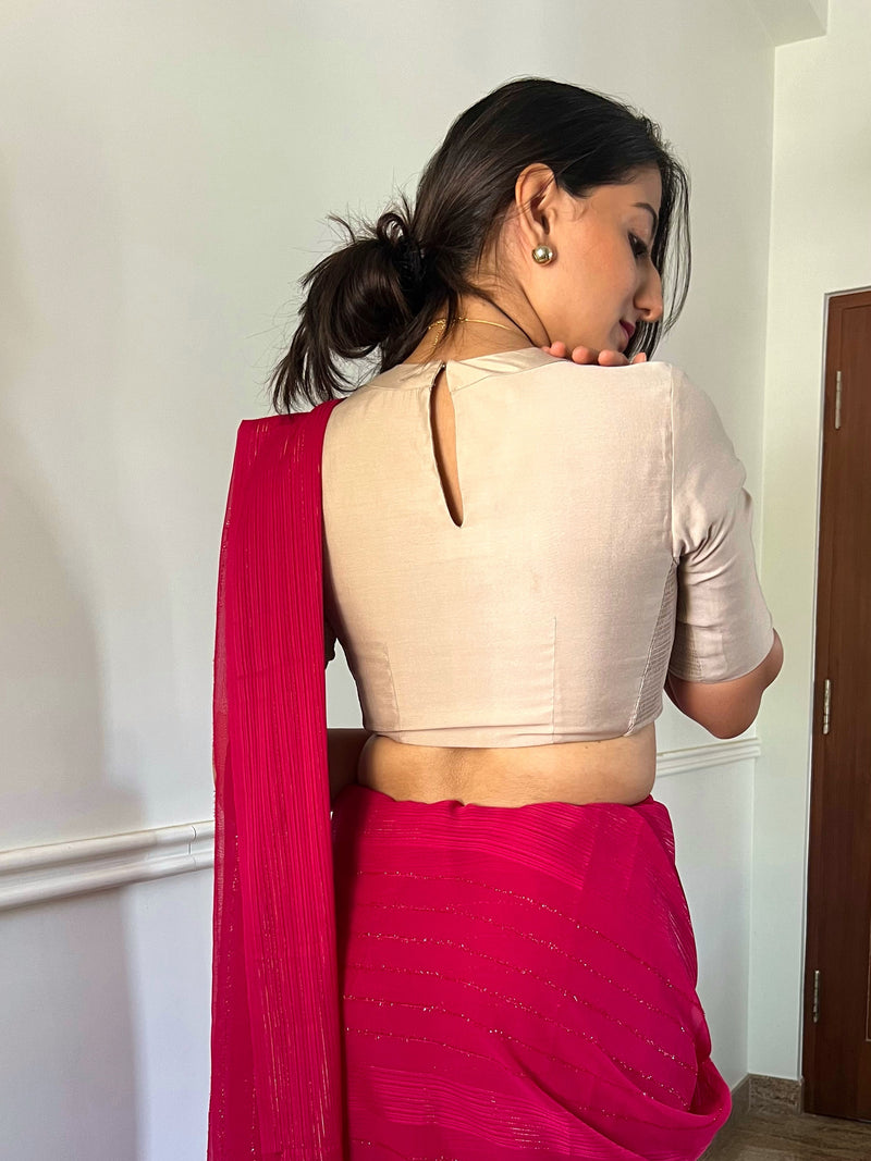 Farida x Rozaana | Regular Sleeves Saree Blouse in Oyster Grey-Binks