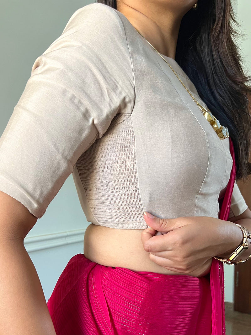 Farida x Rozaana | Regular Sleeves Saree Blouse in Oyster Grey-Binks