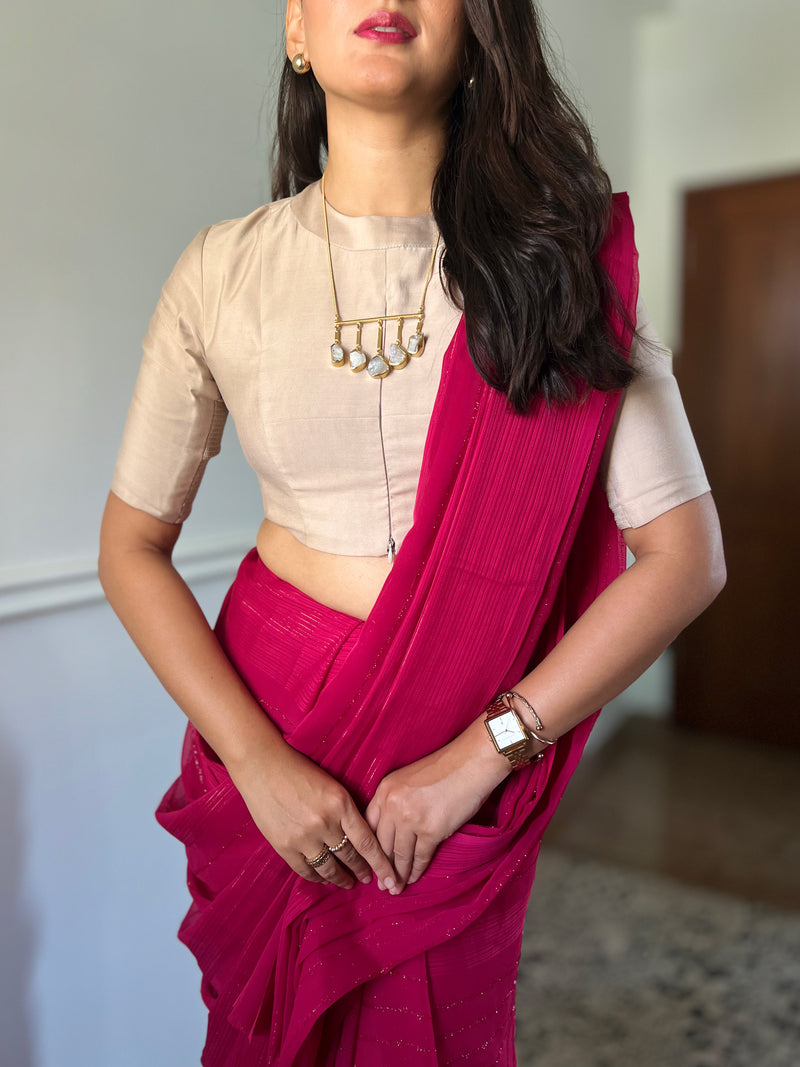 Farida x Rozaana | Regular Sleeves Saree Blouse in Oyster Grey-Binks