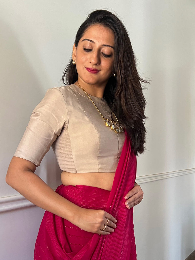 Farida x Rozaana | Regular Sleeves Saree Blouse in Oyster Grey-Binks