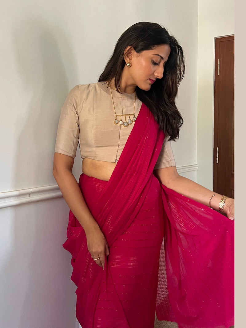 Farida x Rozaana | Regular Sleeves Saree Blouse in Oyster Grey-Binks