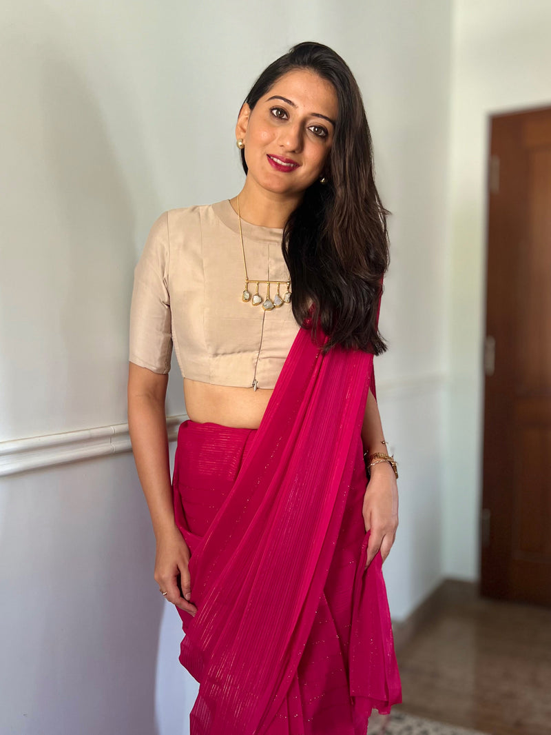 Farida x Rozaana | Regular Sleeves Saree Blouse in Oyster Grey-Binks