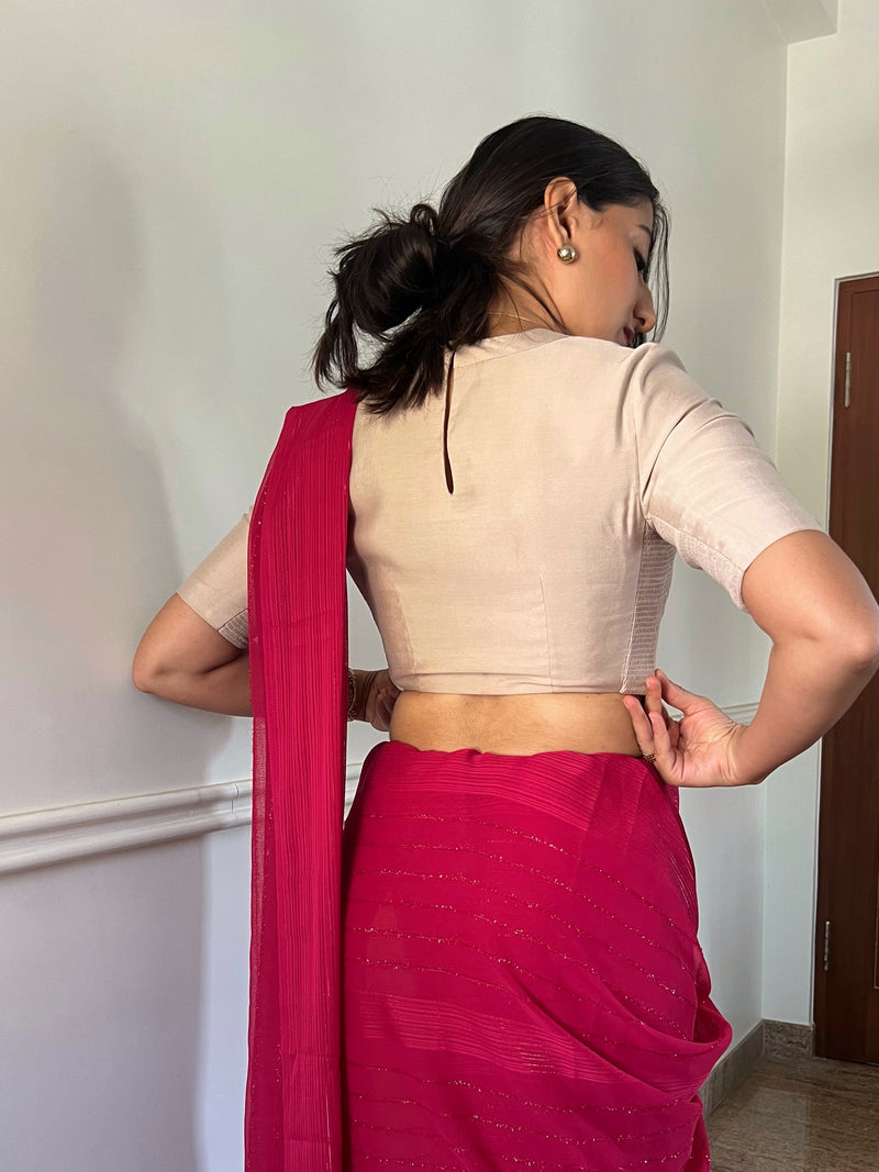 Farida x Rozaana | Regular Sleeves Saree Blouse in Oyster Grey-Binks
