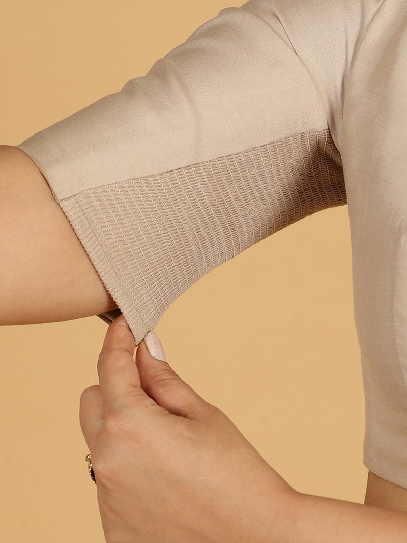 Farida x Rozaana | Regular Sleeves Saree Blouse in Oyster Grey-Binks