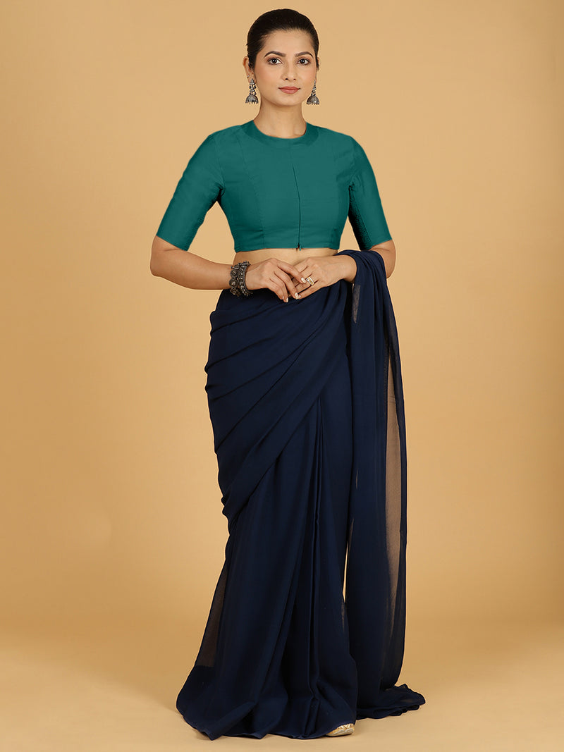 Farida x Rozaana | Regular Sleeves Saree Blouse in Peacock Green-Binks