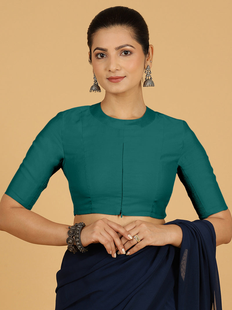 Farida x Rozaana | Regular Sleeves Saree Blouse in Peacock Green-Binks