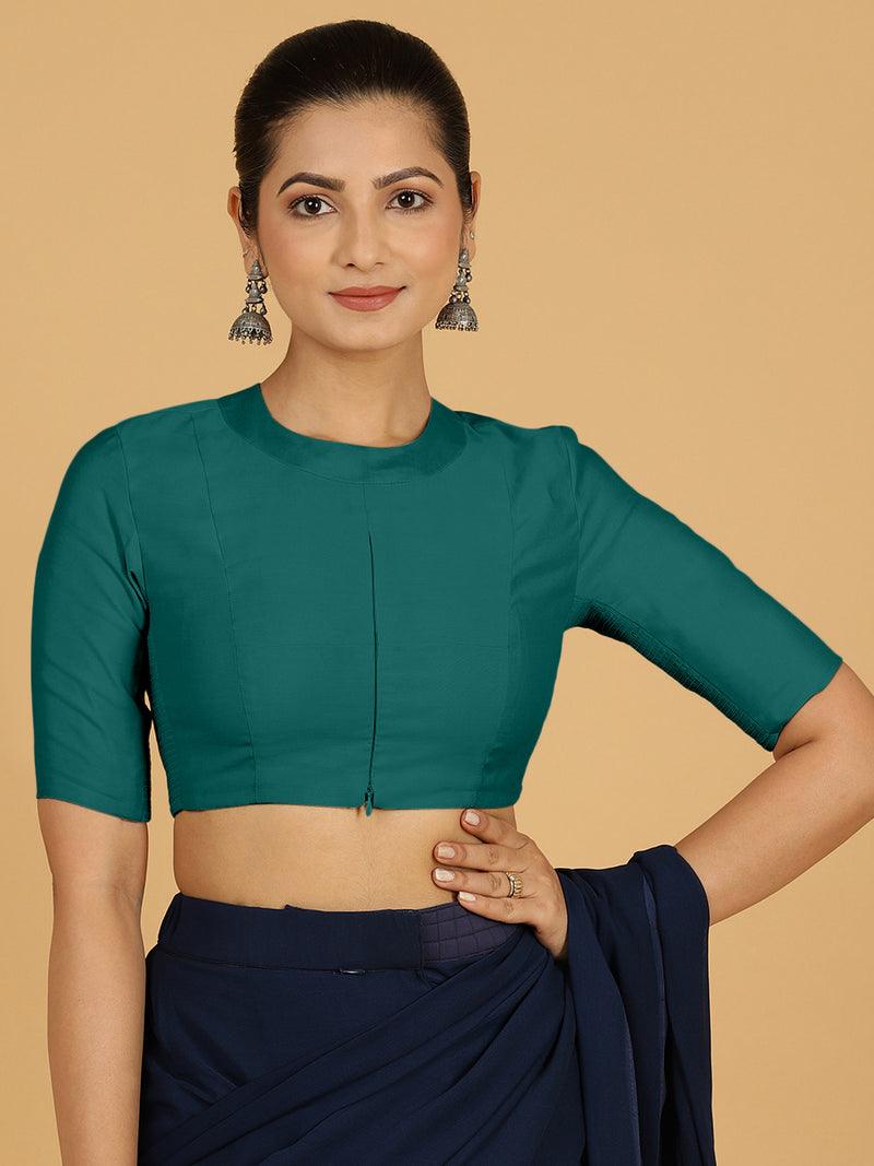 Farida x Rozaana | Regular Sleeves Saree Blouse in Peacock Green-Binks