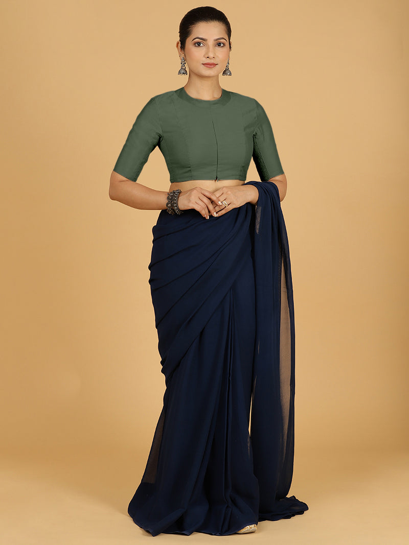 Farida x Rozaana | Regular Sleeves Saree Blouse in Pine Green-Binks