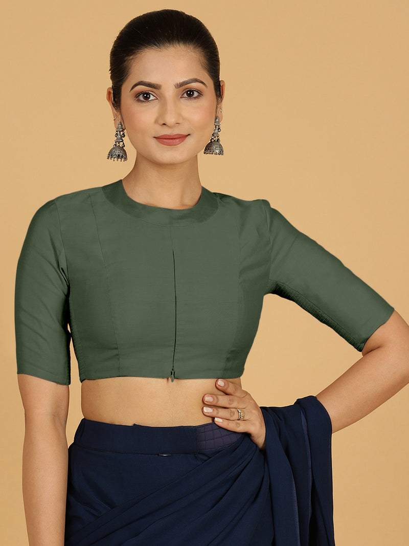 Farida x Rozaana | Regular Sleeves Saree Blouse in Pine Green-Binks