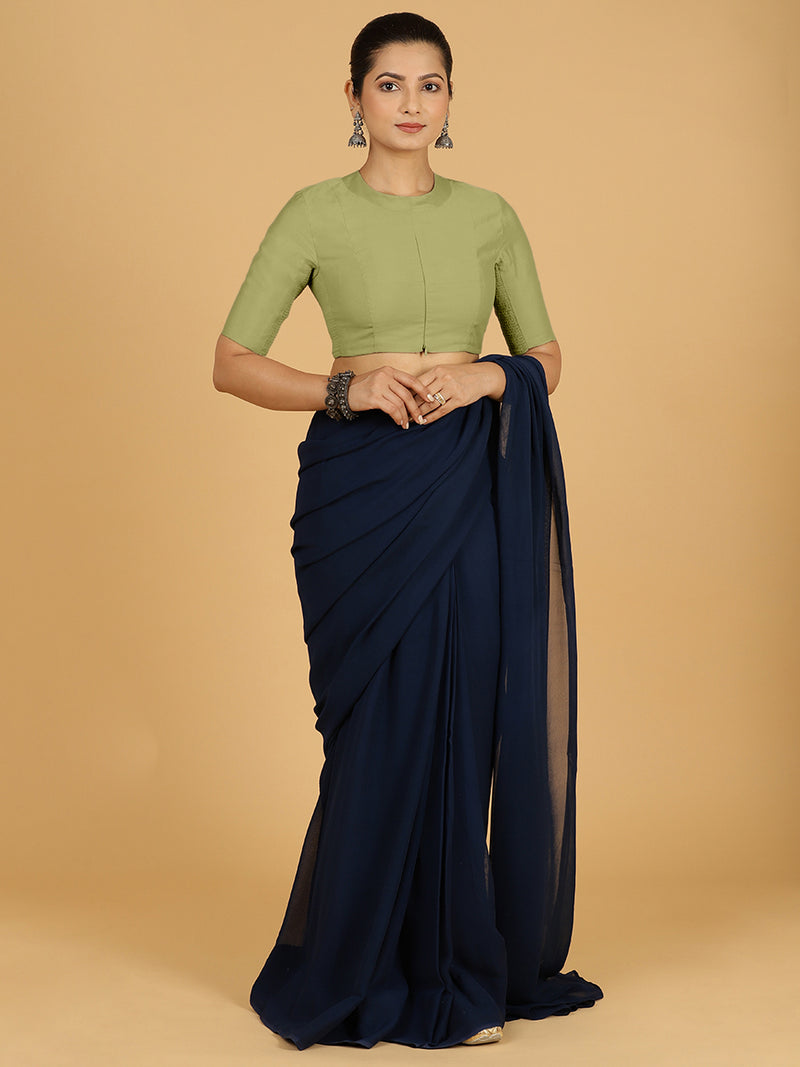 Farida x Rozaana | Regular Sleeves Saree Blouse in Pista Green-Binks