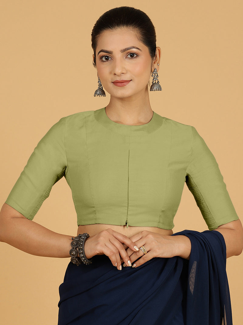 Farida x Rozaana | Regular Sleeves Saree Blouse in Pista Green-Binks