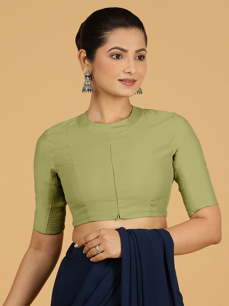 Farida x Rozaana | Regular Sleeves Saree Blouse in Pista Green-Binks