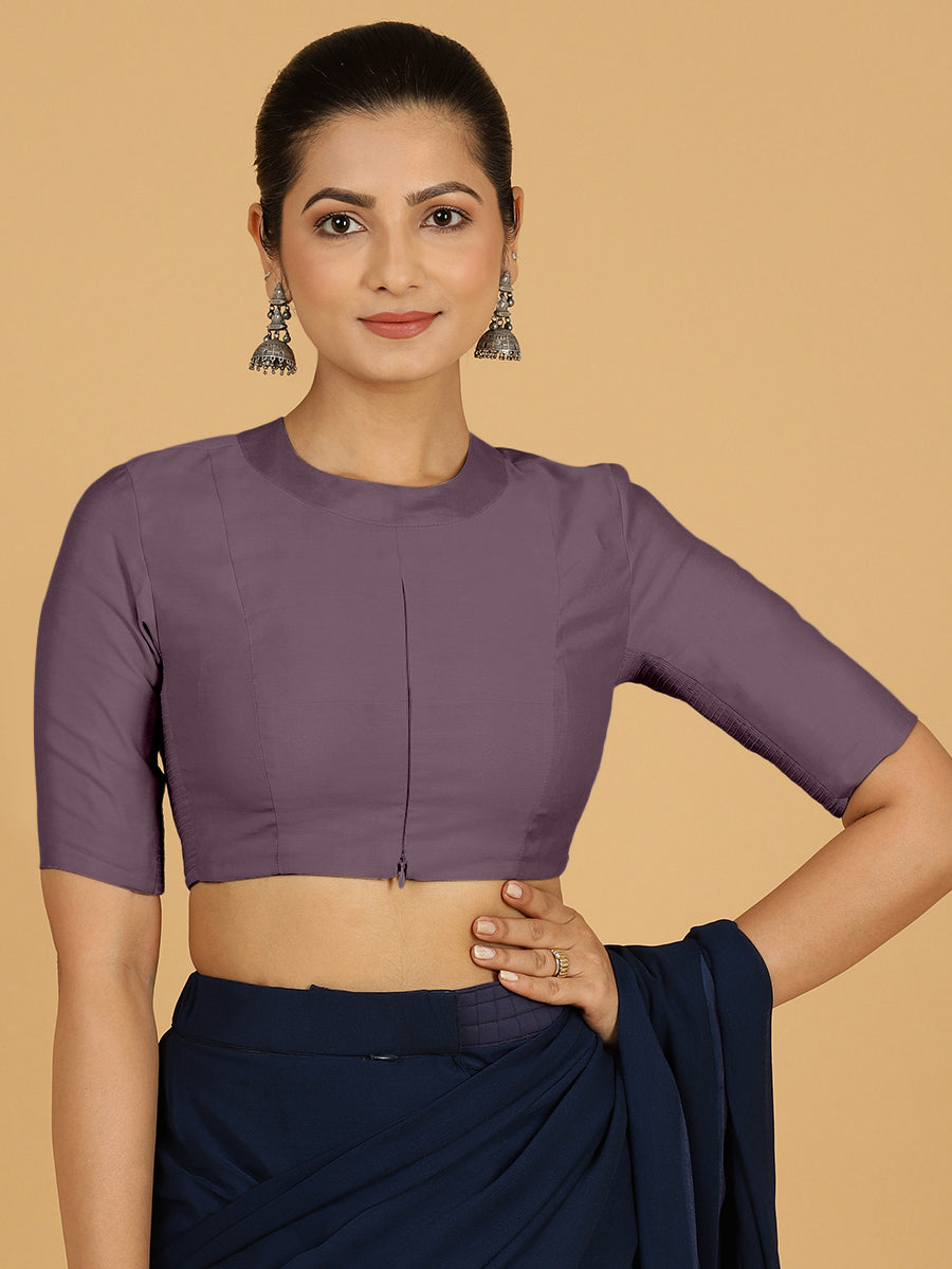 Farida x Rozaana Saree Blouse, in Purple Viscose, featuring elbow sleeves and round neckline, made for daily & work (view 8).