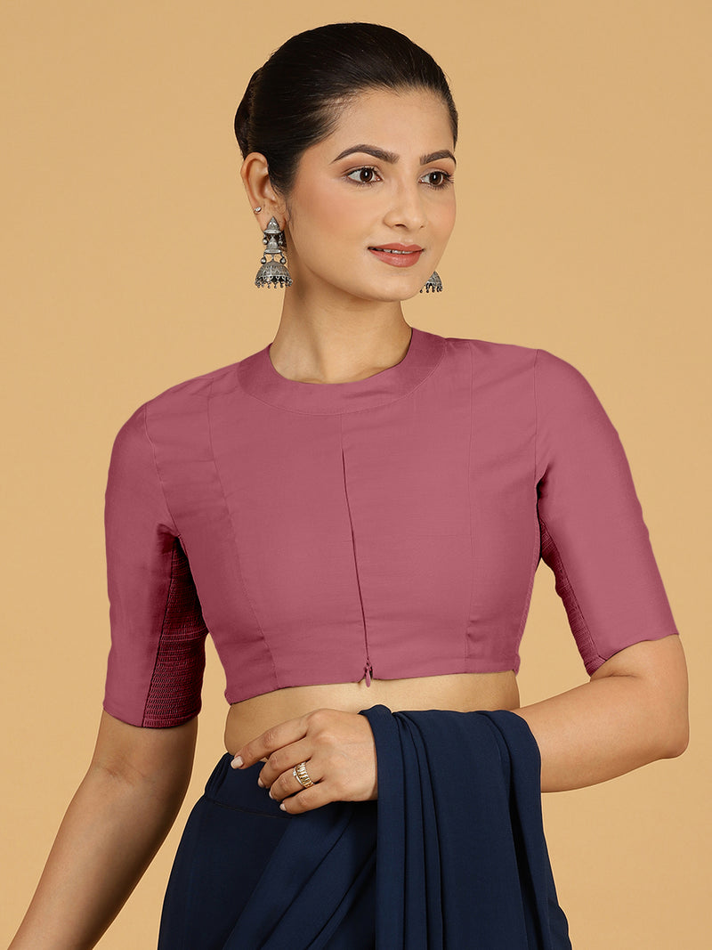 Farida x Rozaana | Regular Sleeves Saree Blouse in Rose Pink-Binks
