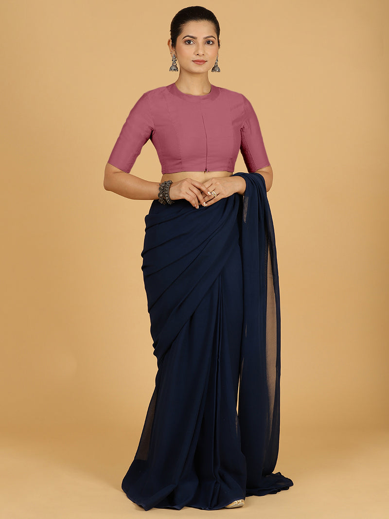 Farida x Rozaana | Regular Sleeves Saree Blouse in Rose Pink-Binks