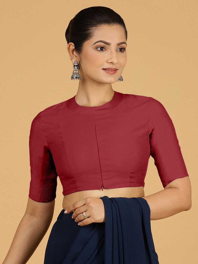 Farida x Rozaana | Regular Sleeves Saree Blouse in Scarlet Red-Binks