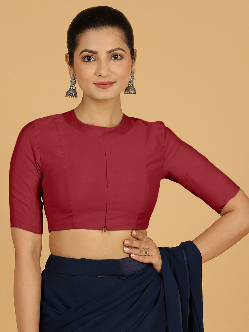 Farida x Rozaana | Regular Sleeves Saree Blouse in Scarlet Red-Binks