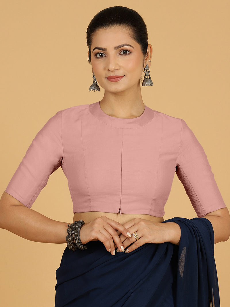 Farida x Rozaana | Regular Sleeves Saree Blouse in Sea Pink-Binks