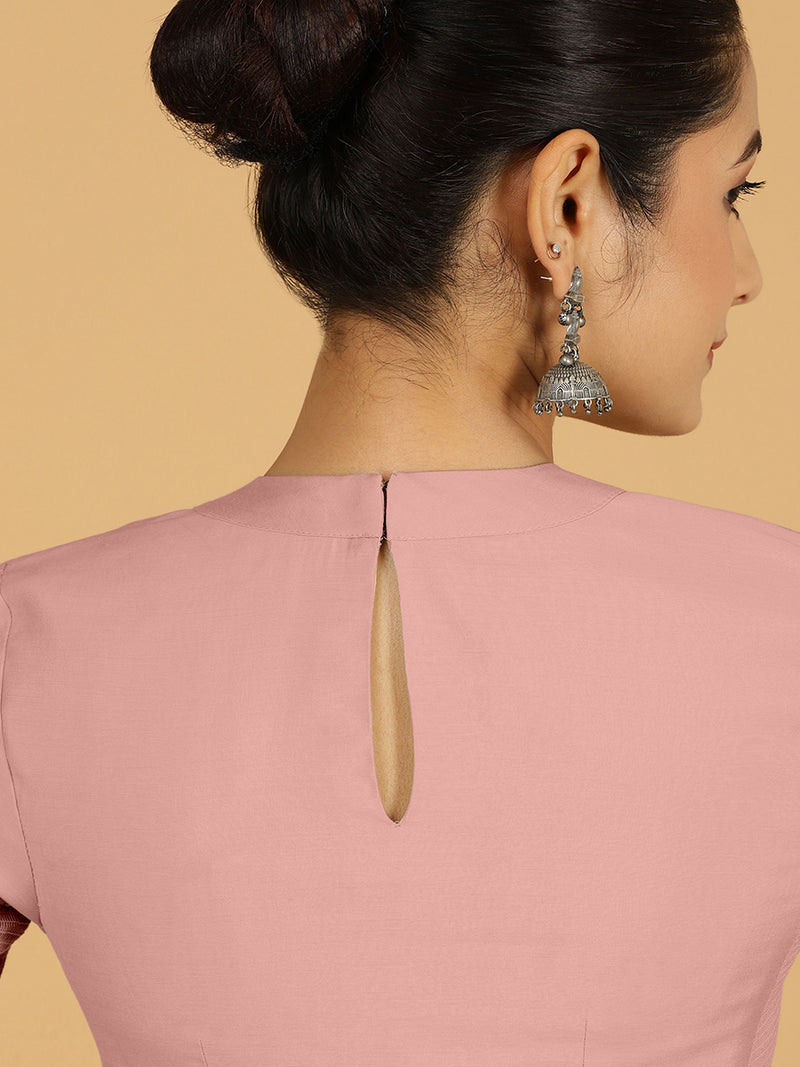 Farida x Rozaana | Regular Sleeves Saree Blouse in Sea Pink-Binks