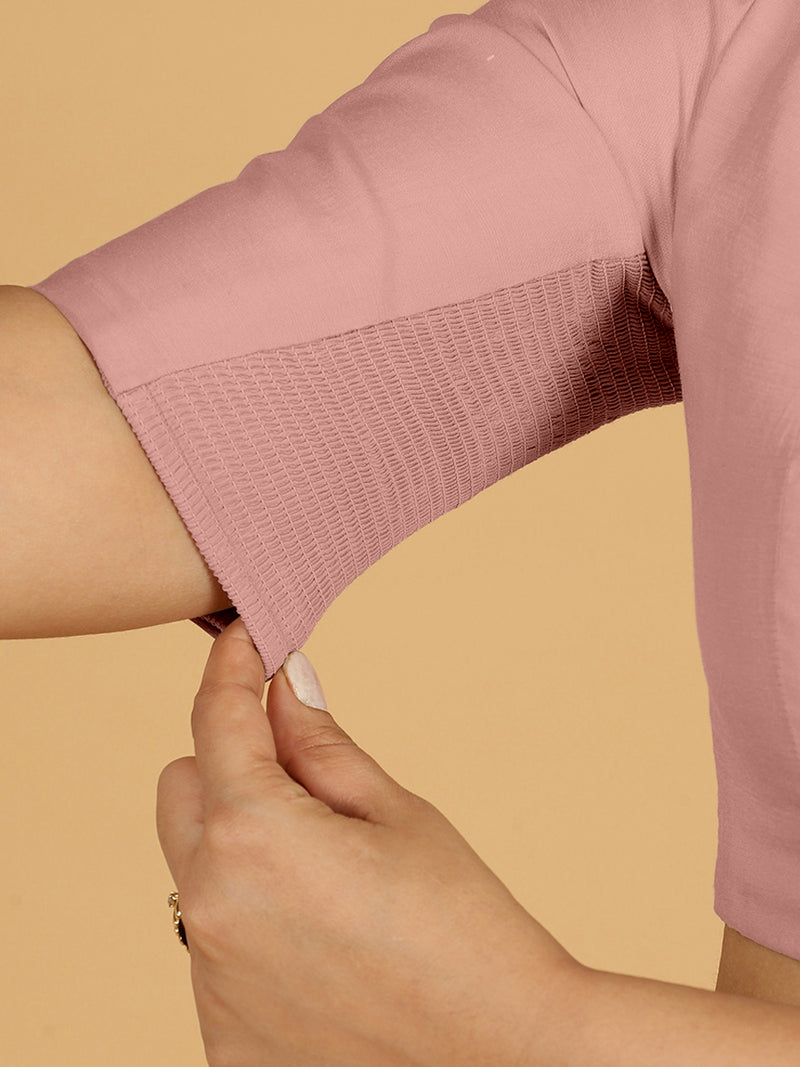 Farida x Rozaana | Regular Sleeves Saree Blouse in Sea Pink-Binks