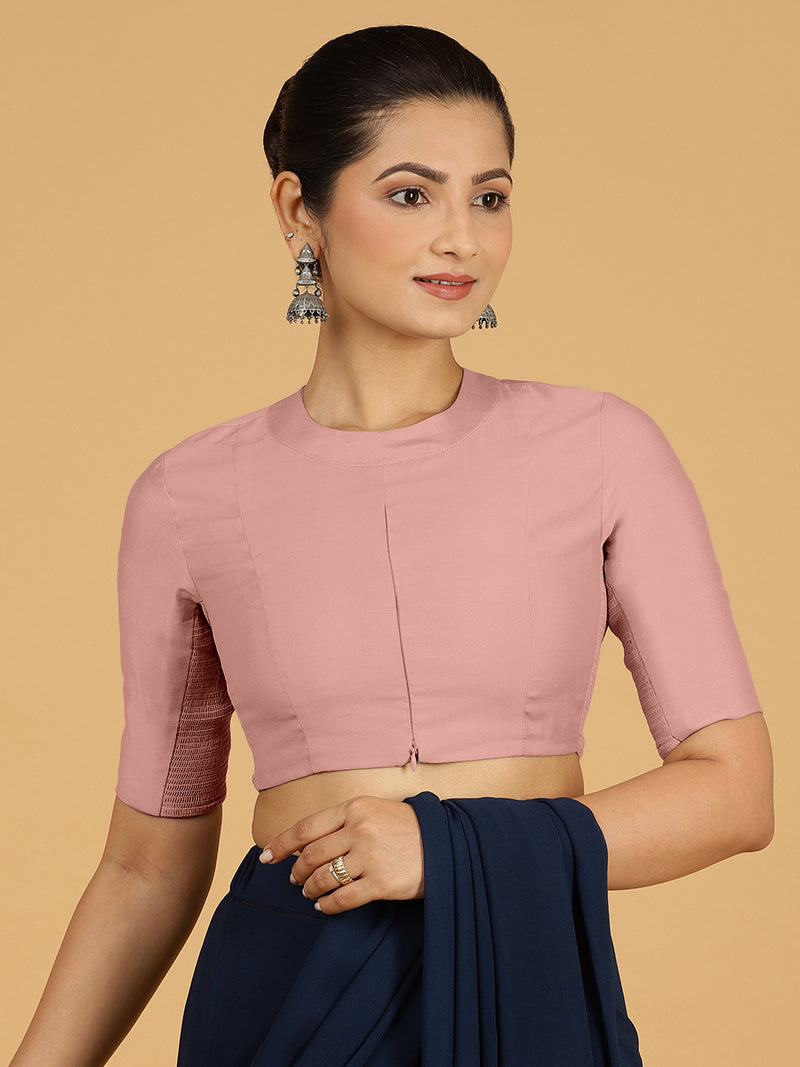 Farida x Rozaana | Regular Sleeves Saree Blouse in Sea Pink-Binks