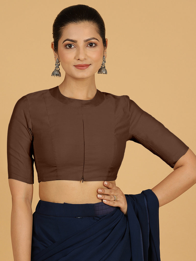 Farida x Rozaana | Regular Sleeves Saree Blouse in Walnut Brown-Binks