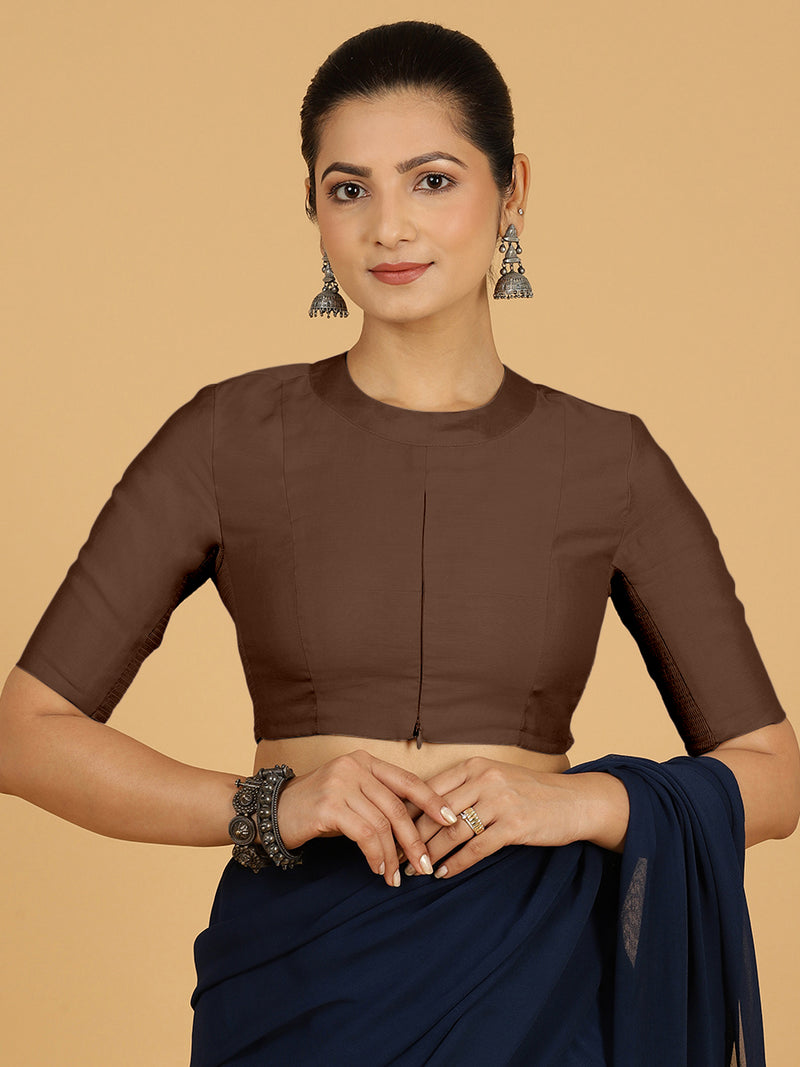 Farida x Rozaana | Regular Sleeves Saree Blouse in Walnut Brown-Binks