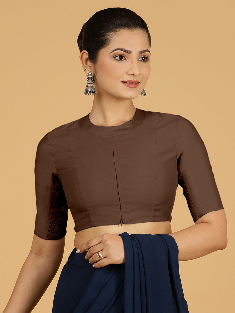 Farida x Rozaana | Regular Sleeves Saree Blouse in Walnut Brown-Binks