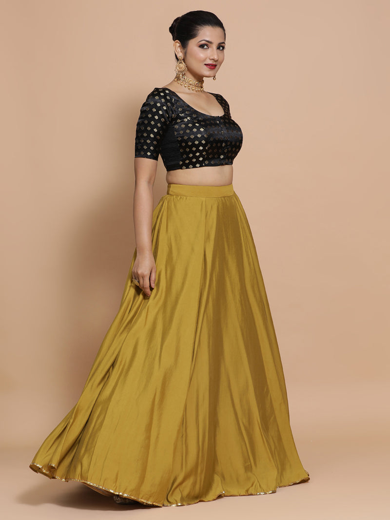 Fatima x Tyohaar | Elbow Sleeves Satin Viscose Saree Blouse in Black Butta Fabric-Binks