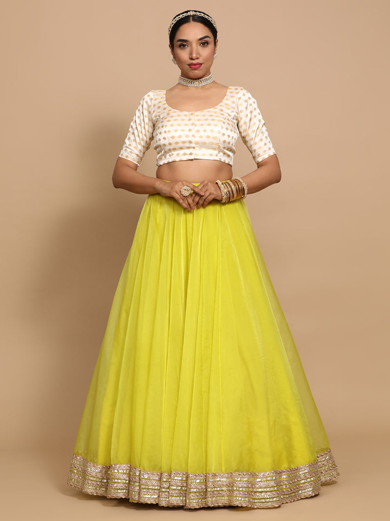 Fatima x Tyohaar | Elbow Sleeves Satin Viscose Saree Blouse in Cream Butta Fabric-Binks