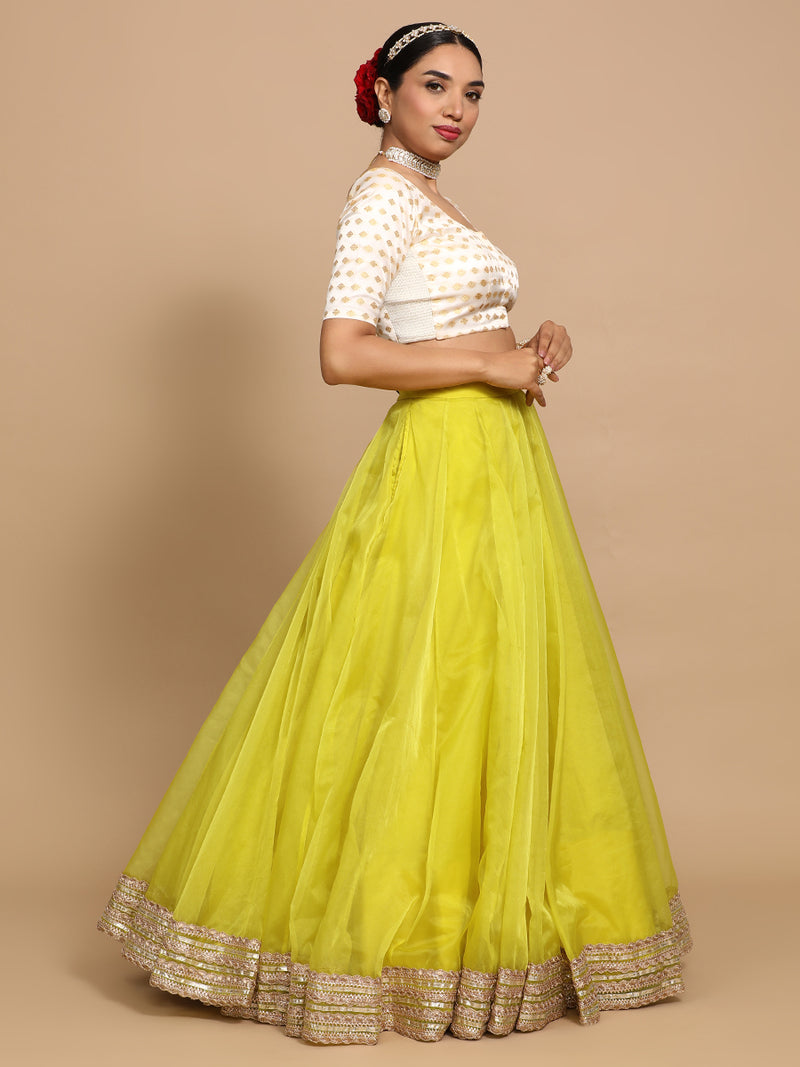 Fatima x Tyohaar | Elbow Sleeves Satin Viscose Saree Blouse in Cream Butta Fabric-Binks