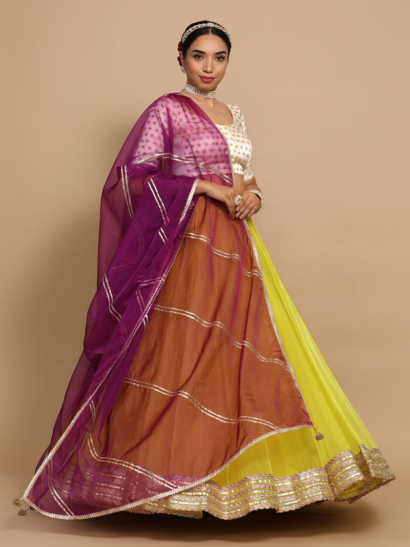 Fatima x Tyohaar | Elbow Sleeves Satin Viscose Saree Blouse in Cream Butta Fabric-Binks