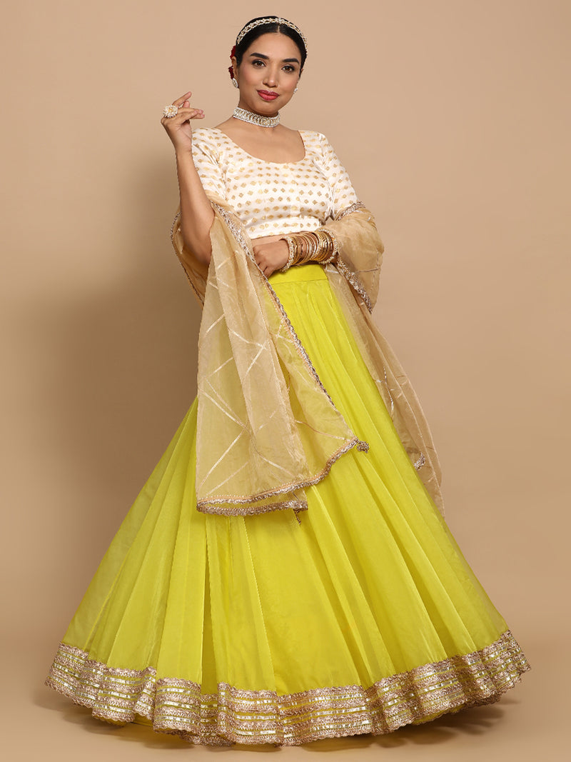 Fatima x Tyohaar | Elbow Sleeves Satin Viscose Saree Blouse in Cream Butta Fabric-Binks