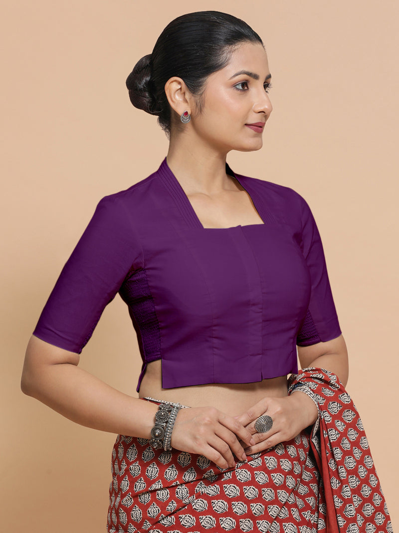 Ganga x Rozaana | Stylised Neck Magenta Bliss Plain Cotton Saree Blouse-Binks