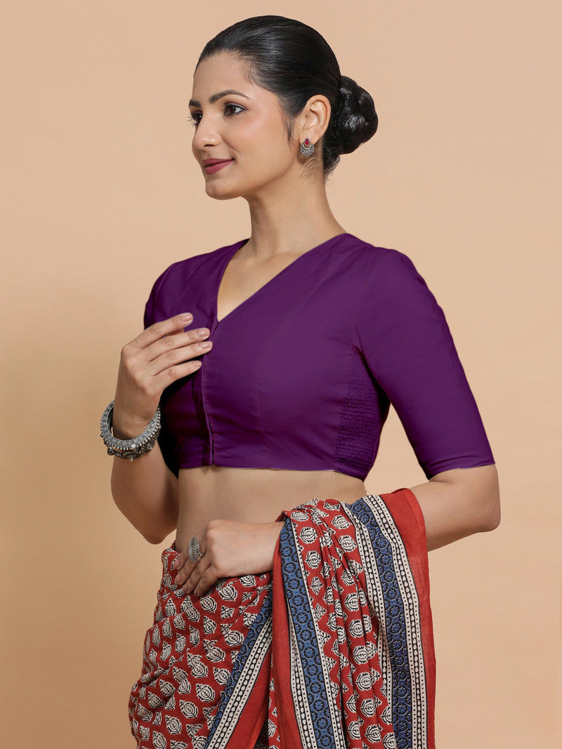 Garima x Rozaana | V-Neck Magenta Bliss Plain Cotton Saree Blouse-Binks