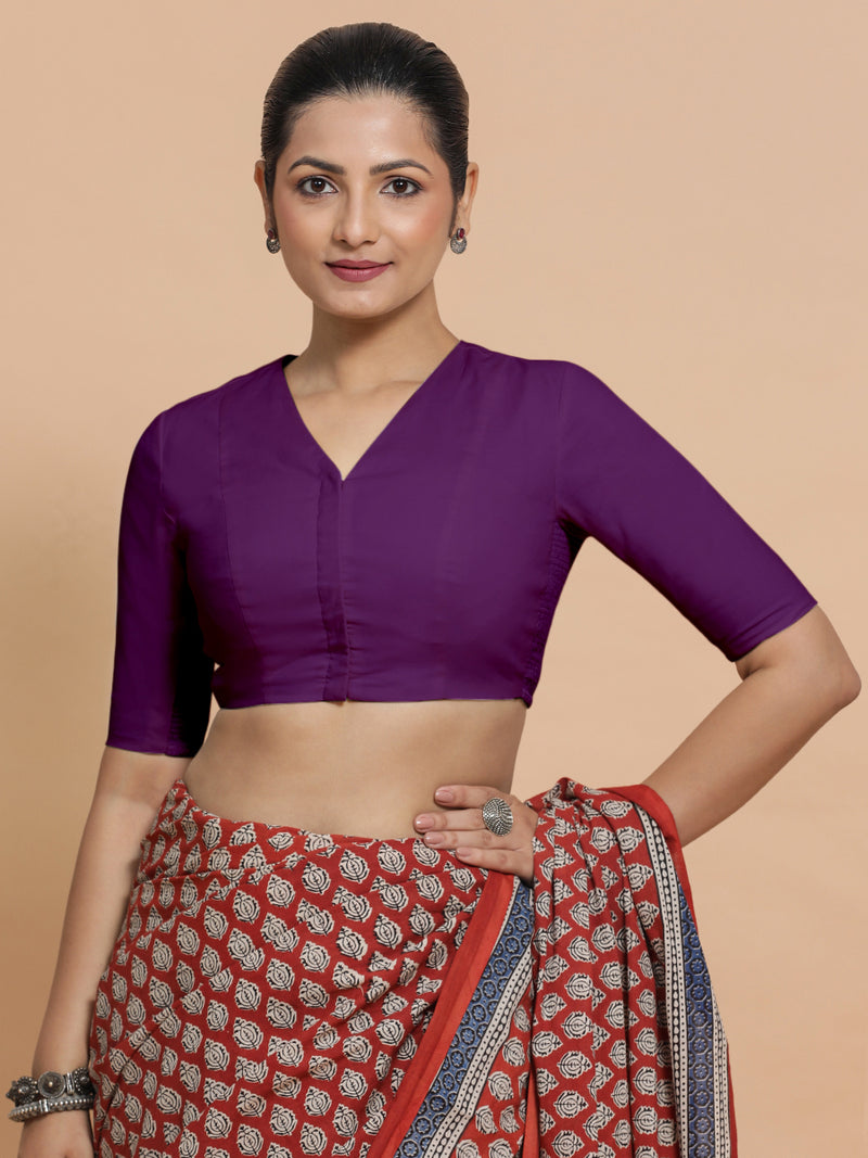 Garima x Rozaana | V-Neck Magenta Bliss Plain Cotton Saree Blouse-Binks
