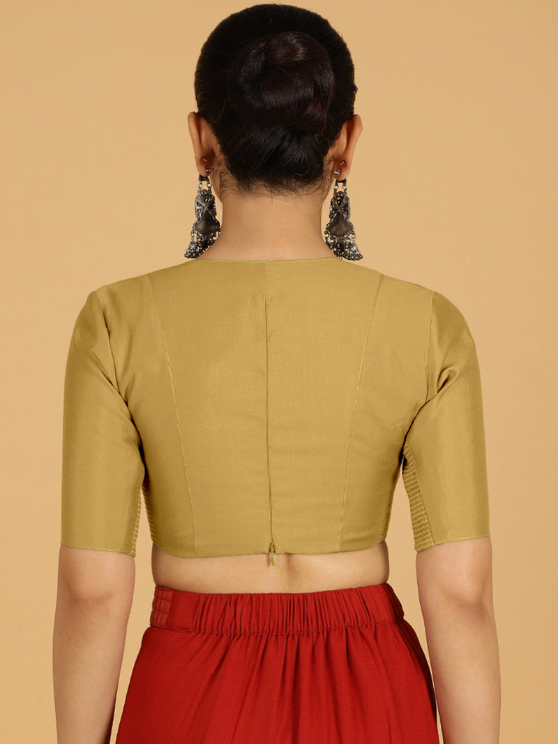 Ghazal x Rozaana | Elbow Sleeves Saree Blouse in Dijon Mustard-Binks