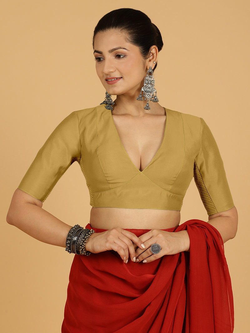 Ghazal x Rozaana | Elbow Sleeves Saree Blouse in Dijon Mustard-Binks