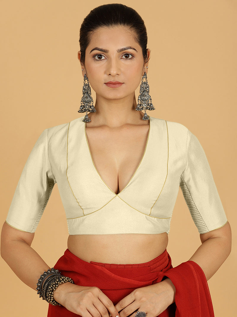 Ghazal x Rozaana | Elbow Sleeves Saree Blouse in Ivory-Binks