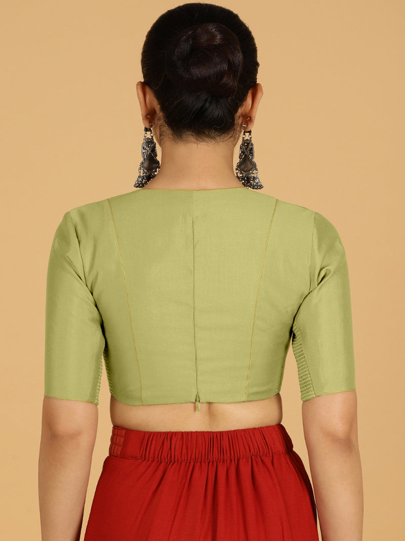 Ghazal x Rozaana | Elbow Sleeves Saree Blouse in Pista Green-Binks