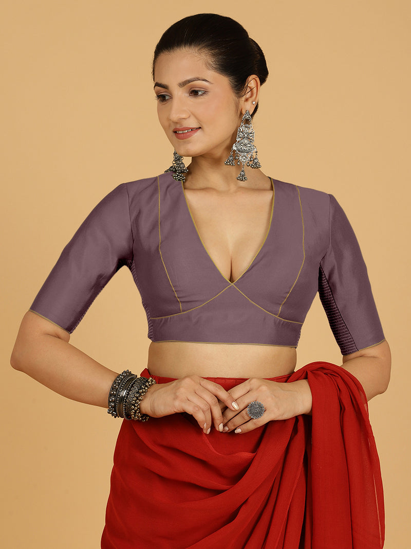 Ghazal x Rozaana | Elbow Sleeves Saree Blouse in Purple Mauve-Binks