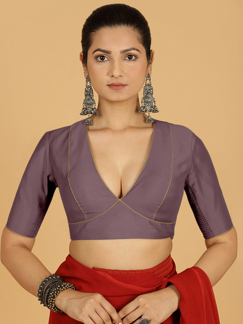 Ghazal x Rozaana | Elbow Sleeves Saree Blouse in Purple Mauve-Binks
