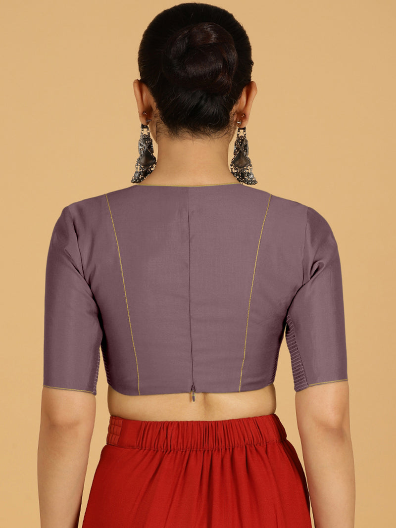 Ghazal x Rozaana | Elbow Sleeves Saree Blouse in Purple Mauve-Binks