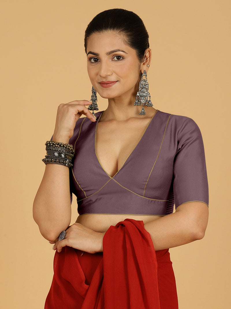 Ghazal x Rozaana | Elbow Sleeves Saree Blouse in Purple Mauve-Binks