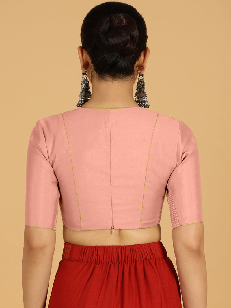 Ghazal x Rozaana | Elbow Sleeves Saree Blouse in Sea Pink-Binks