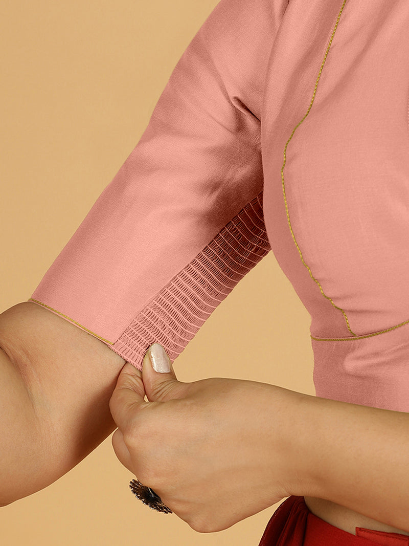 Ghazal x Rozaana | Elbow Sleeves Saree Blouse in Sea Pink-Binks